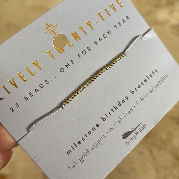 NEW! Lucky Feather Milestone Birthday Bracelet “25” 14K Gold Dipped - Picture 2 of 4